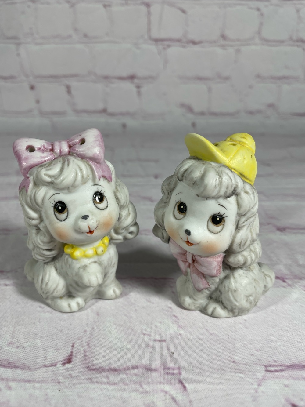 Vintage Poodle Puppy Dog Ceramic Salt and Pepper Shaker Pair